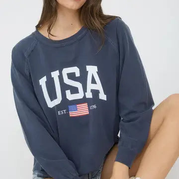 USA Graphic Raglan Long Sleeve Knit Top