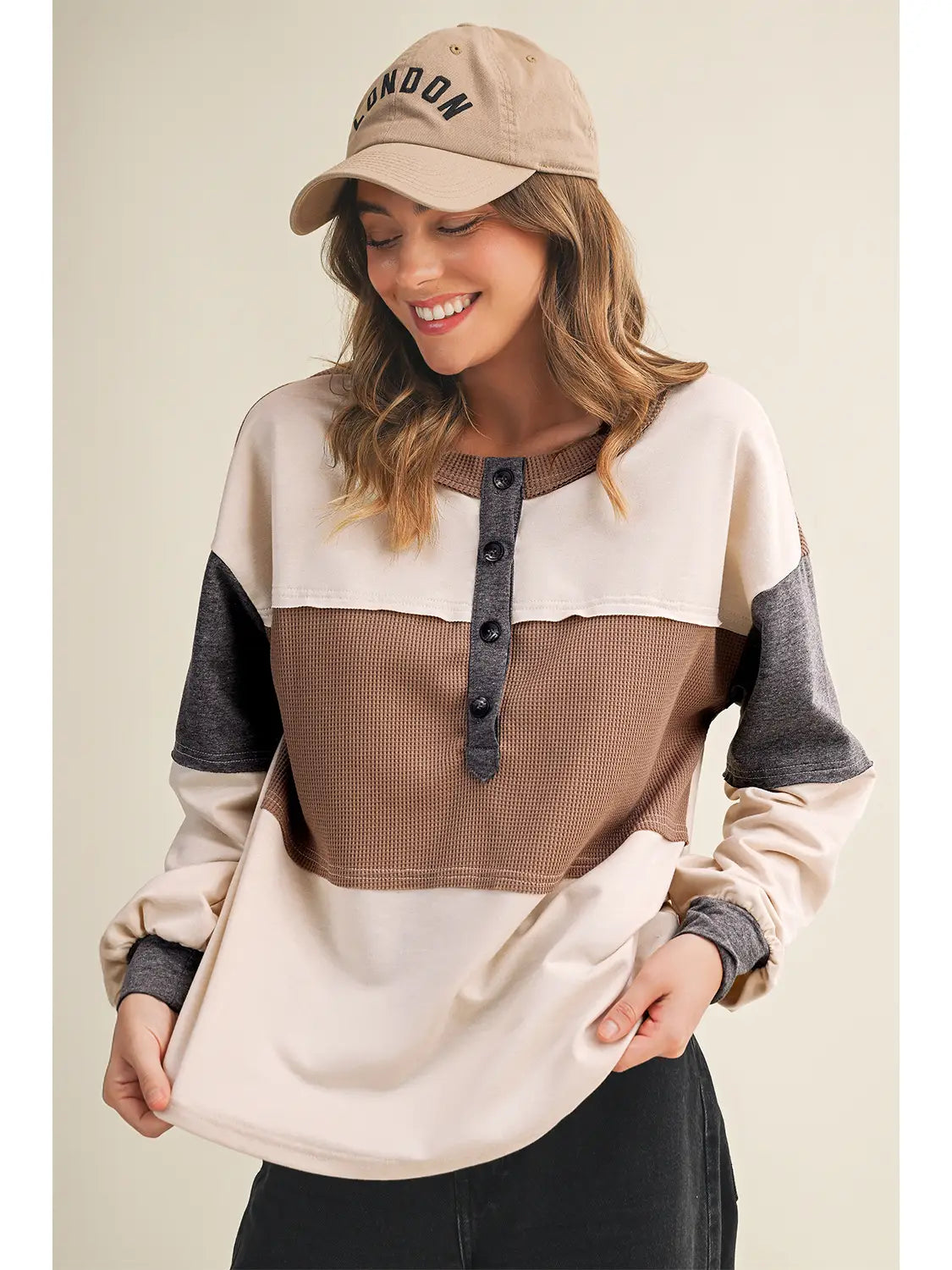 Color Block Waffled Patch Henley Top