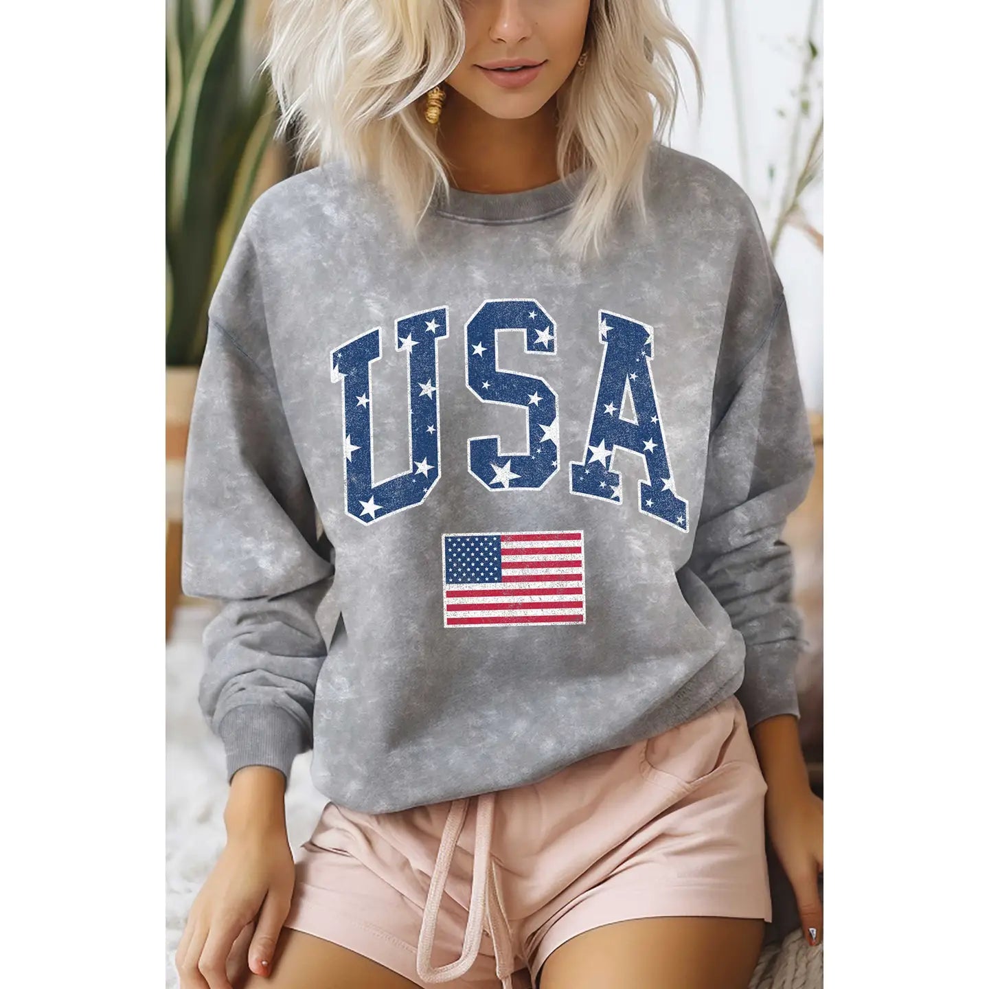 America Star Flag Mineral Graphic Brushed Sweatshirt