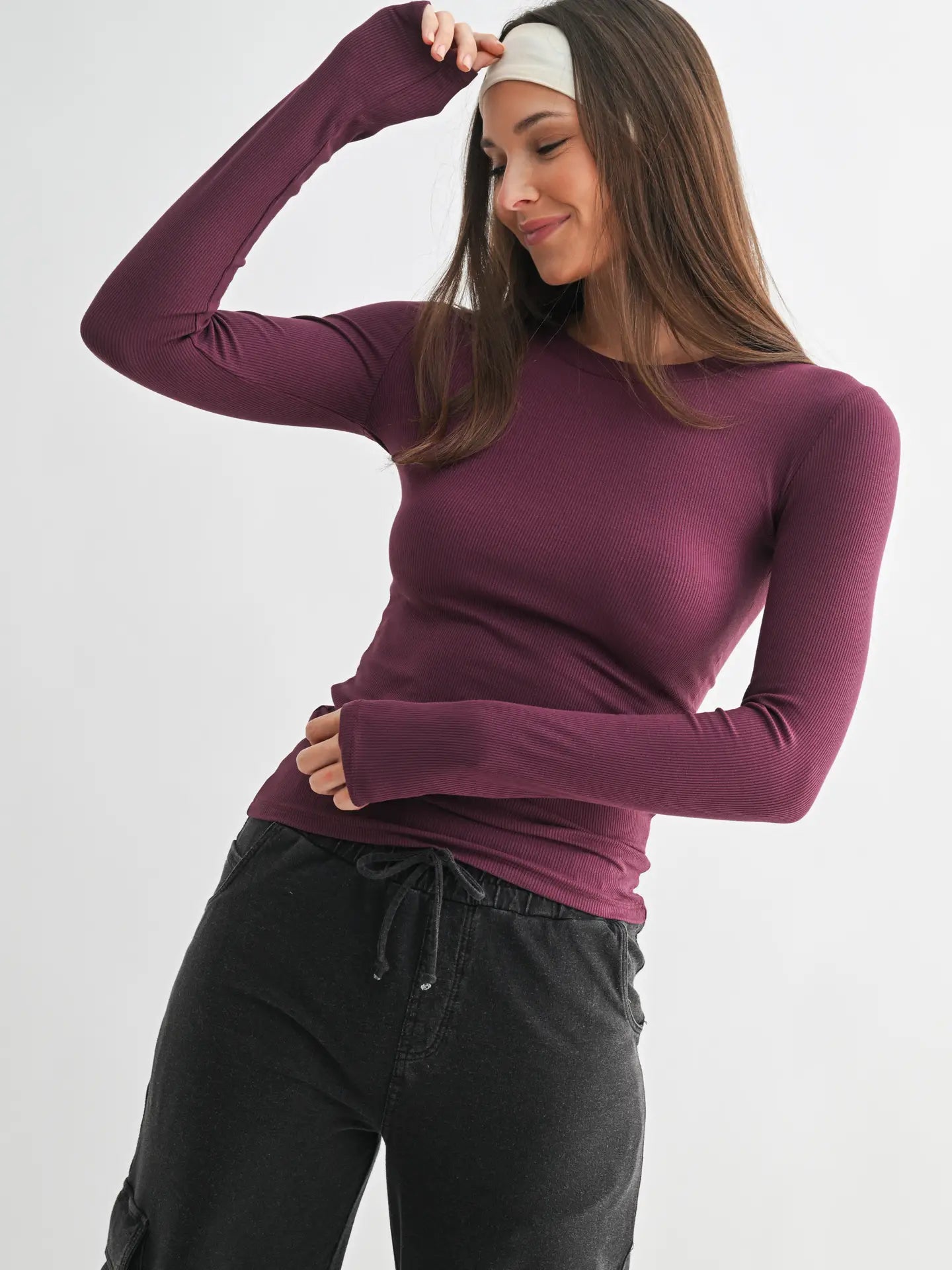 Essential Long-Sleeved Micro-Ribbed Athleisure Top