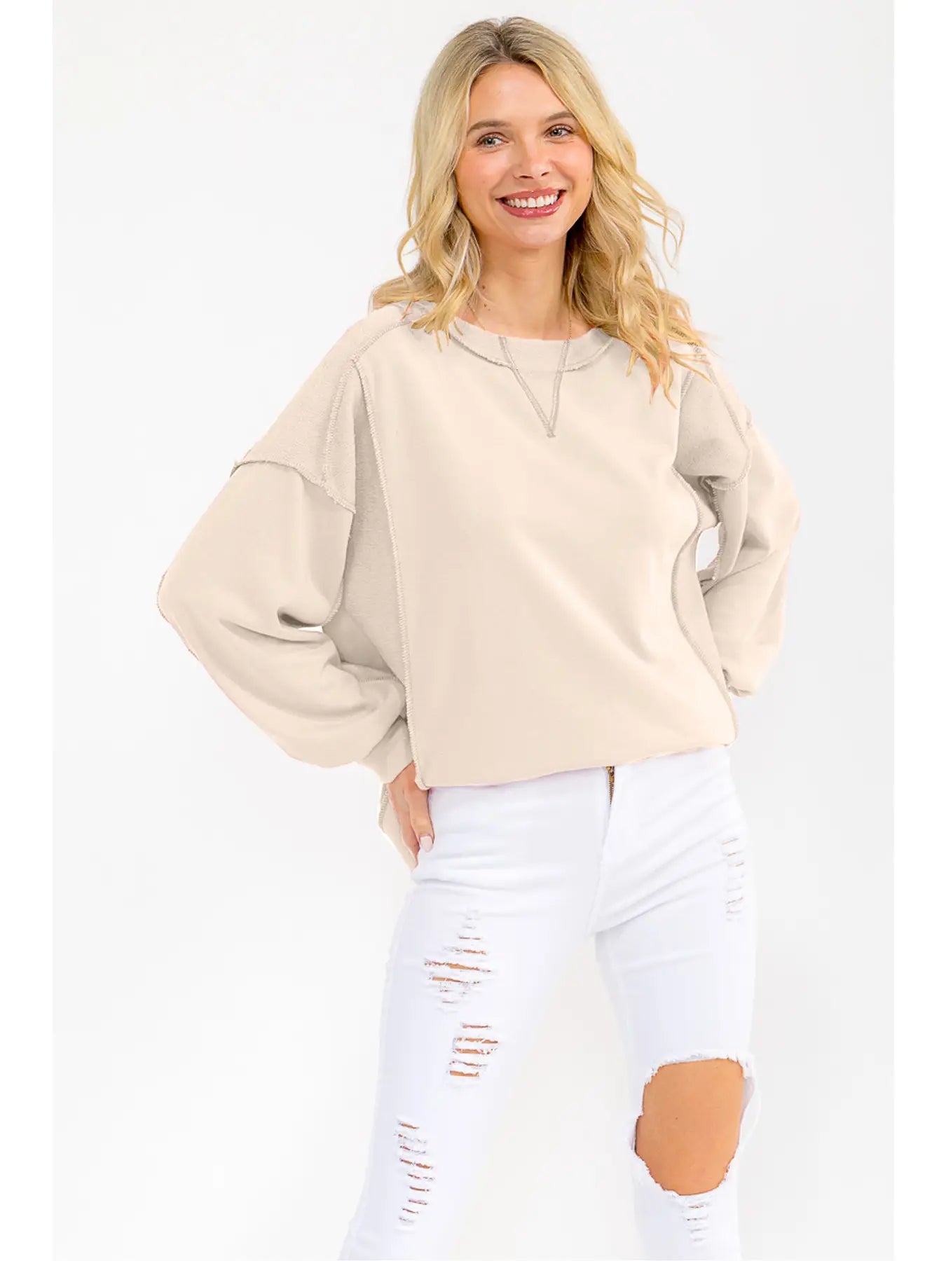 Solid Knit Exposed Seam Pullover Top