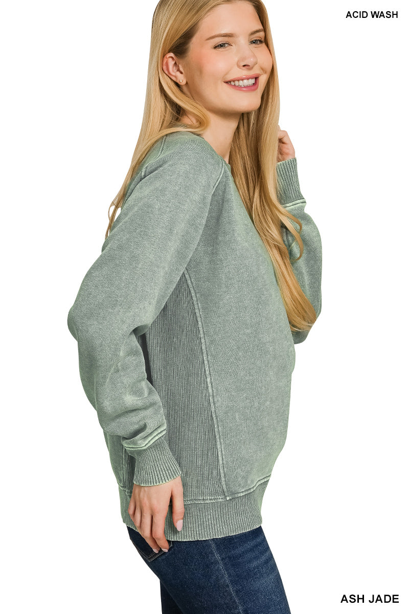 Acid washed fleece sweatshirts side rib