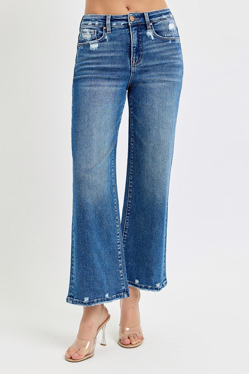 TUMMY CONTROL HIGH RISE CROP WIDE JEANS