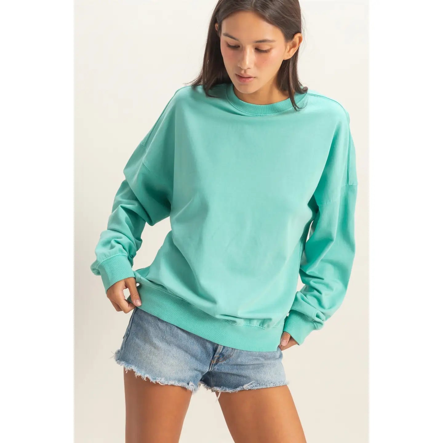 Ribbed Crew Neck Sweatshirt