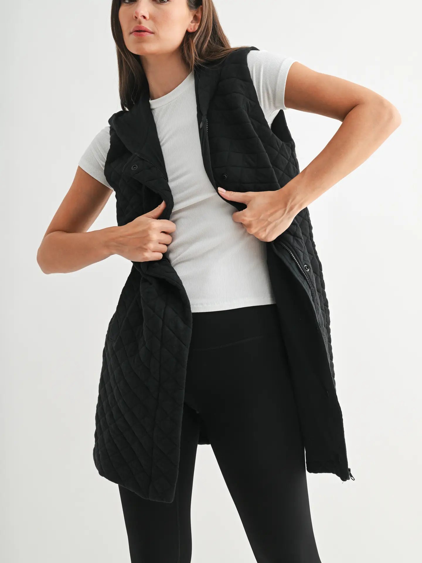 Longline Quilted Cotton Blend Vest