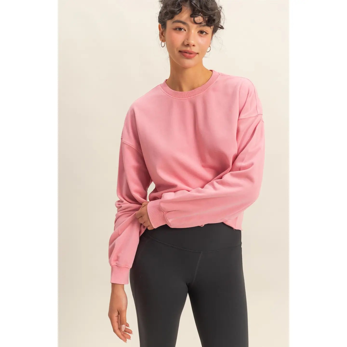 Cropped Crewneck Sweatshirt with Oversized Sleeves