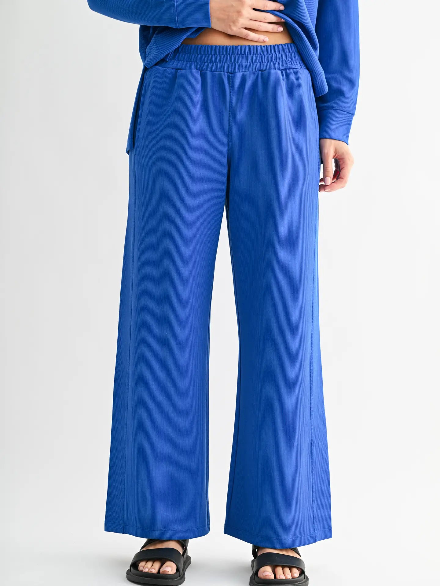 Luxe Sand Wash Rib Wide-Leg Pants