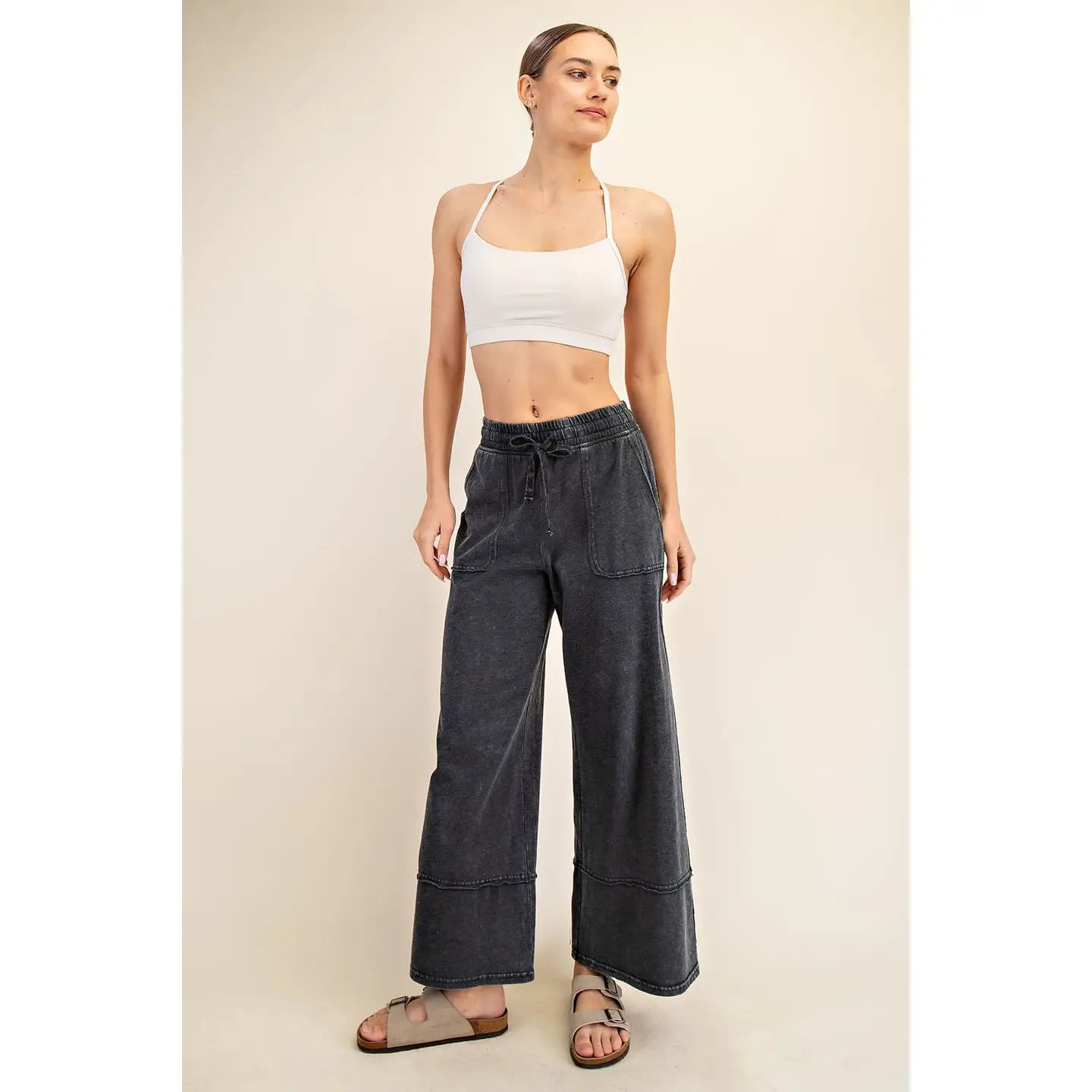 Mineral Washed Wide Leg Pant