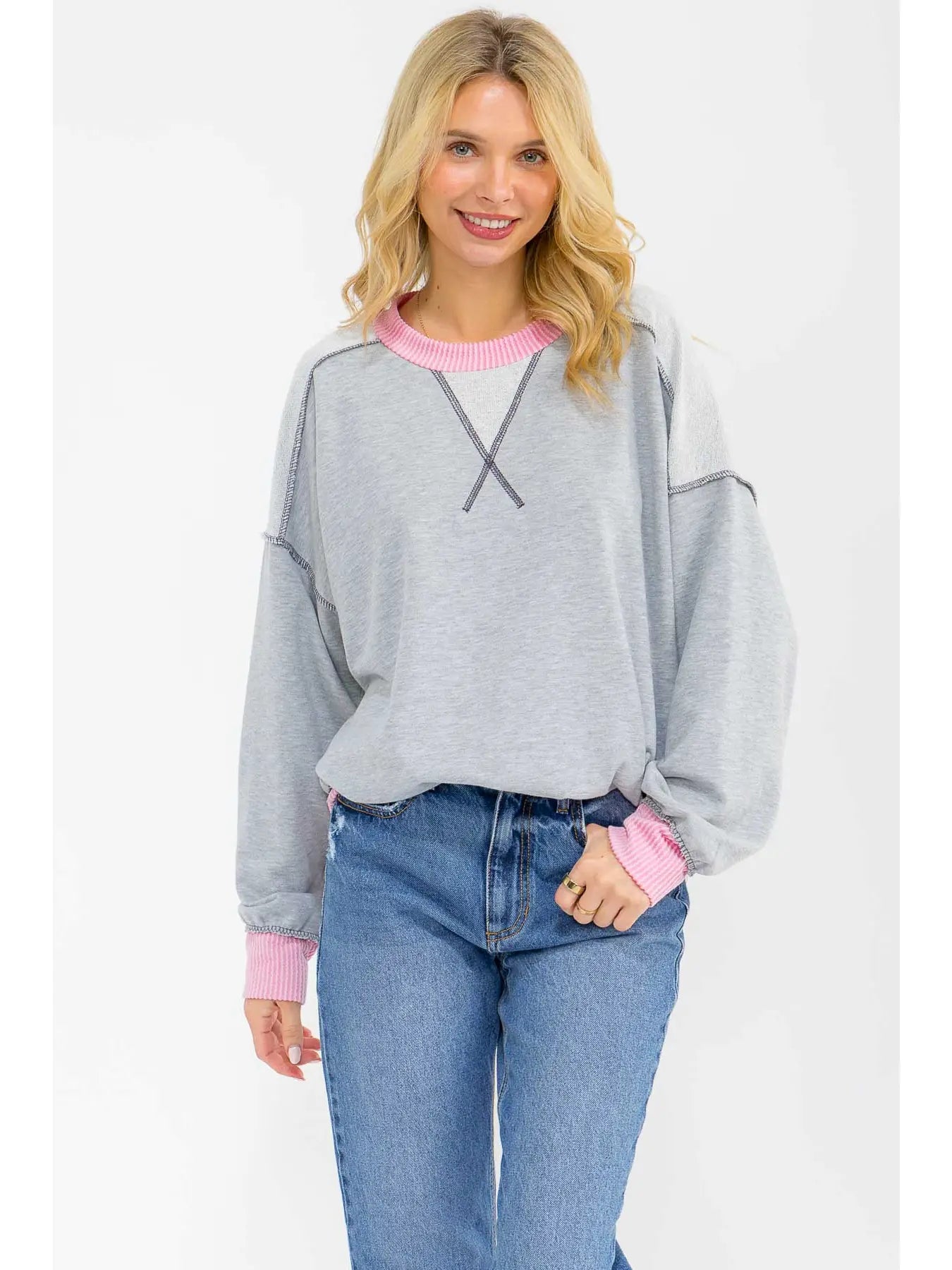 Contrast Trim Exposed Seam Sweatshirt