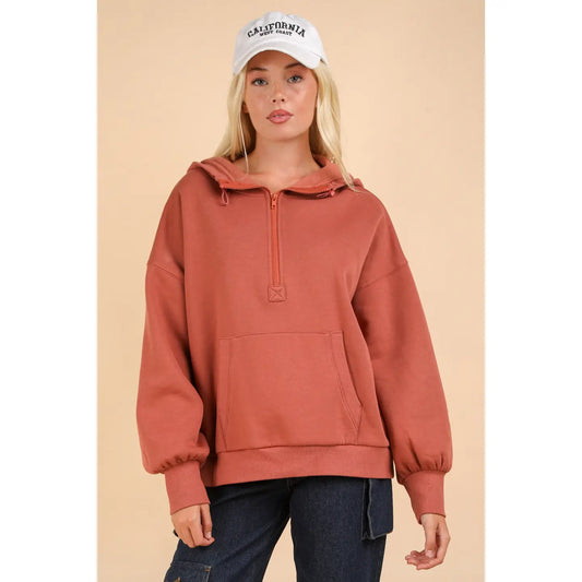 Oversized Half Zip Up Knit Casual Hoodie Top