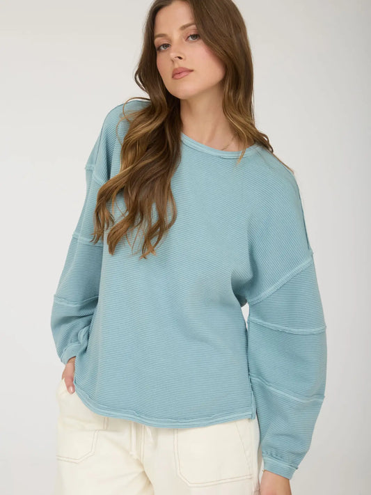 Exposed Seam Detail Long Sleeve Knit Top