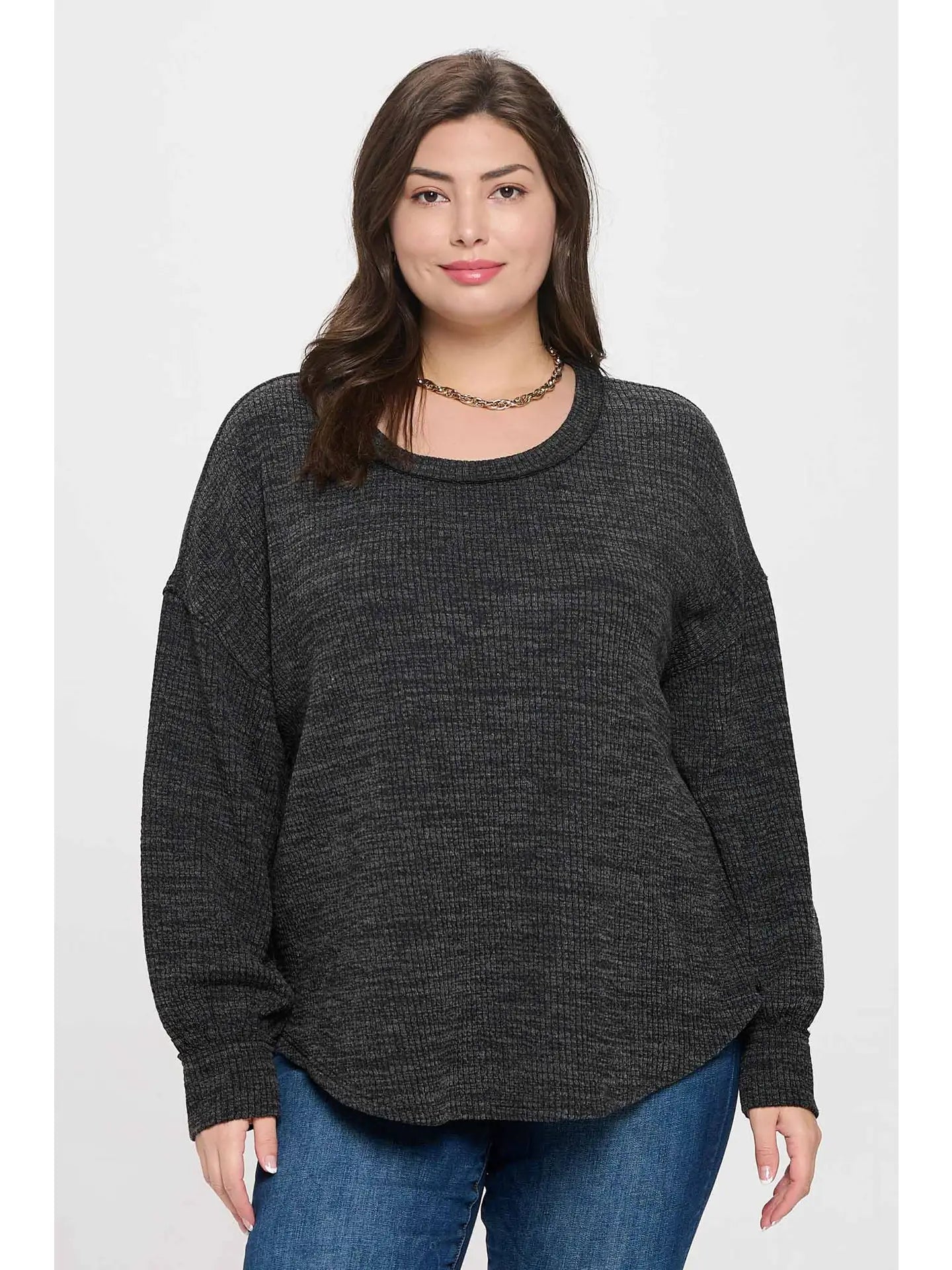 Plus Size Drop Shoulder Long Sleeve Sweater Knit Top 1x, 2x and 3x onlu