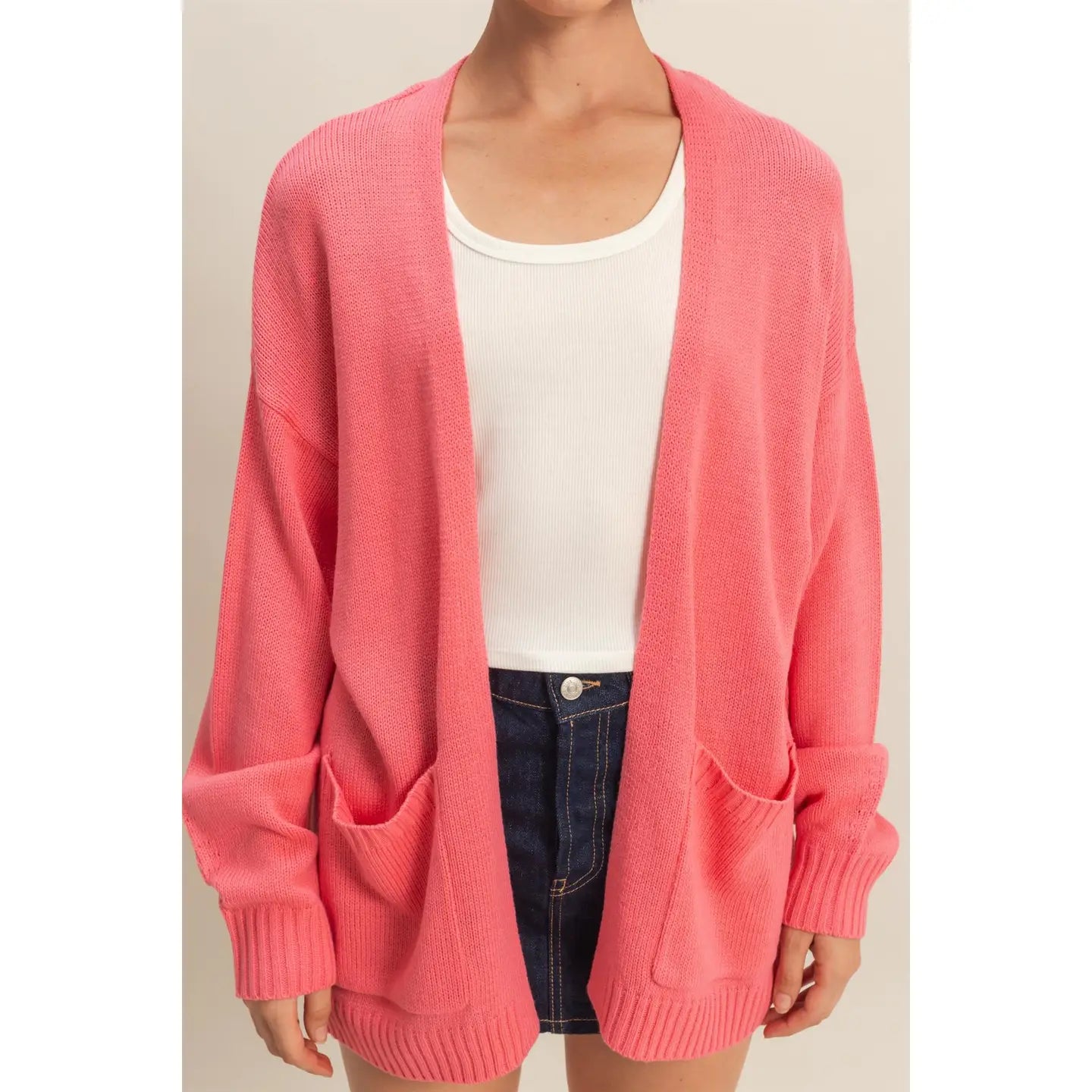 Oversized Open-Front Cardigan Sweater with Pockets