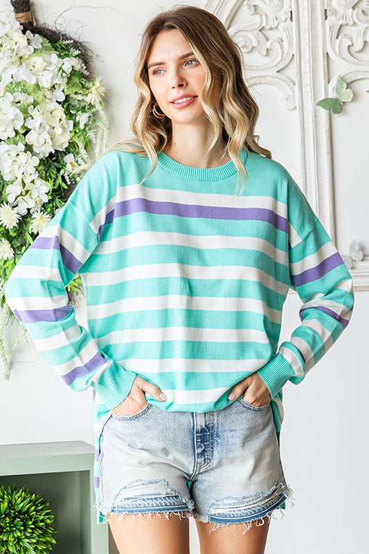 STRIPED LONG SLEEVE RELAXED FIT KNITTED TOP