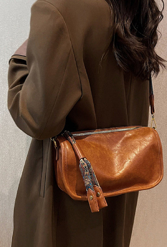 Pattern Strap Zipper Shoulder Bag