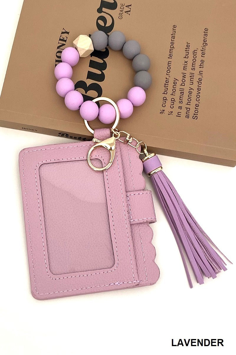 BEADED BRACELET KEYCHAIN CARD HOLDER WALLET