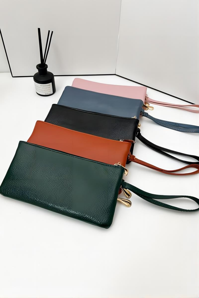 Vegan Leather Triple Zip Wrist Wallet Clutch Purse-Multiple colors