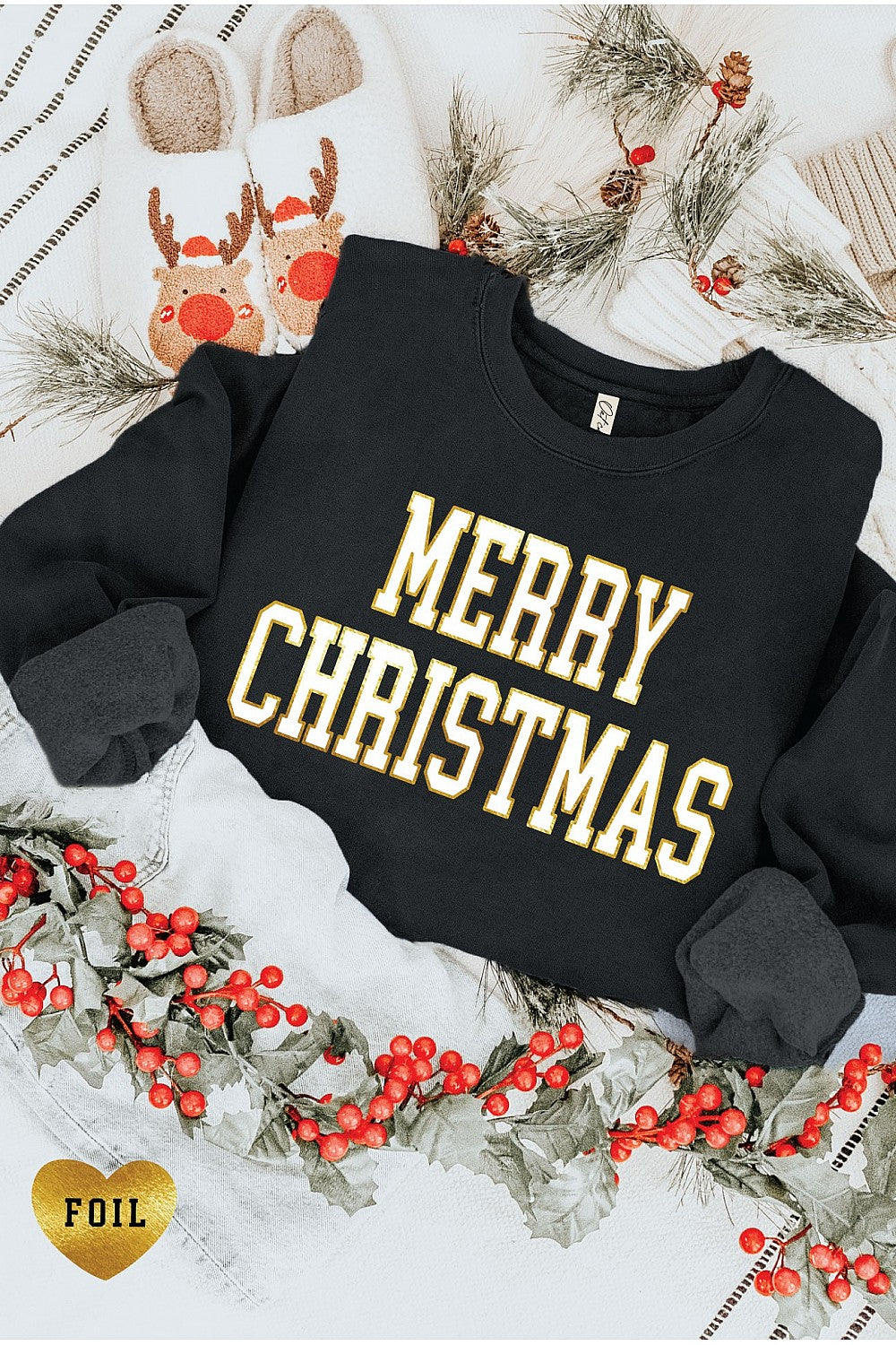 MERRY CHRISTMAS FOIL GRAPHIC SWEATSHIRT