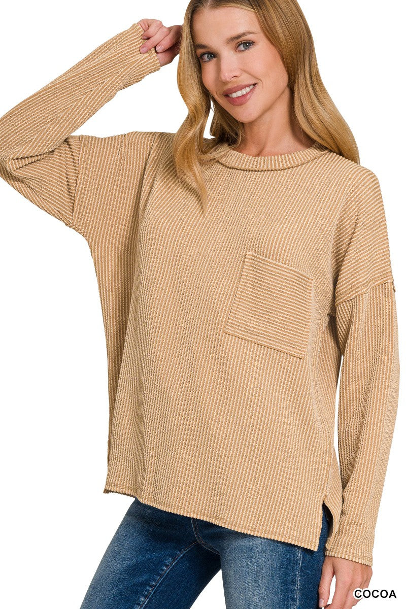 CANDIES AND COCKTAILS CORDED RIB LONG SLEEVE DROP SHOULDER TOP