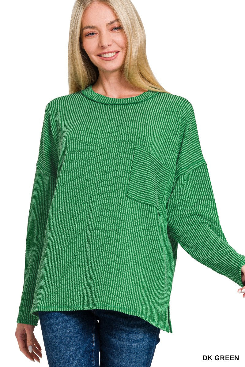 CANDIES AND COCKTAILS CORDED RIB LONG SLEEVE DROP SHOULDER TOP