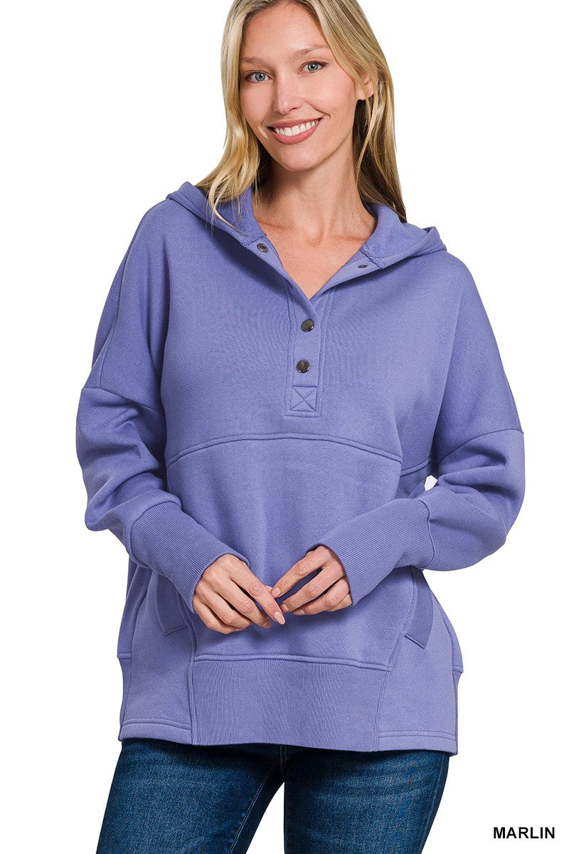 Fleece Half Snap Button Hooded Sweatshirts