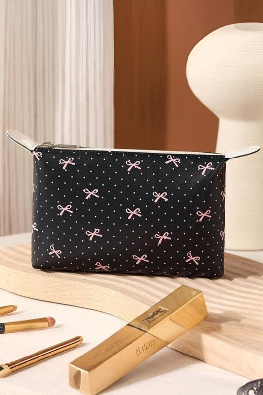 Bow Ribbon Vegan Leather Cosmetic Bag