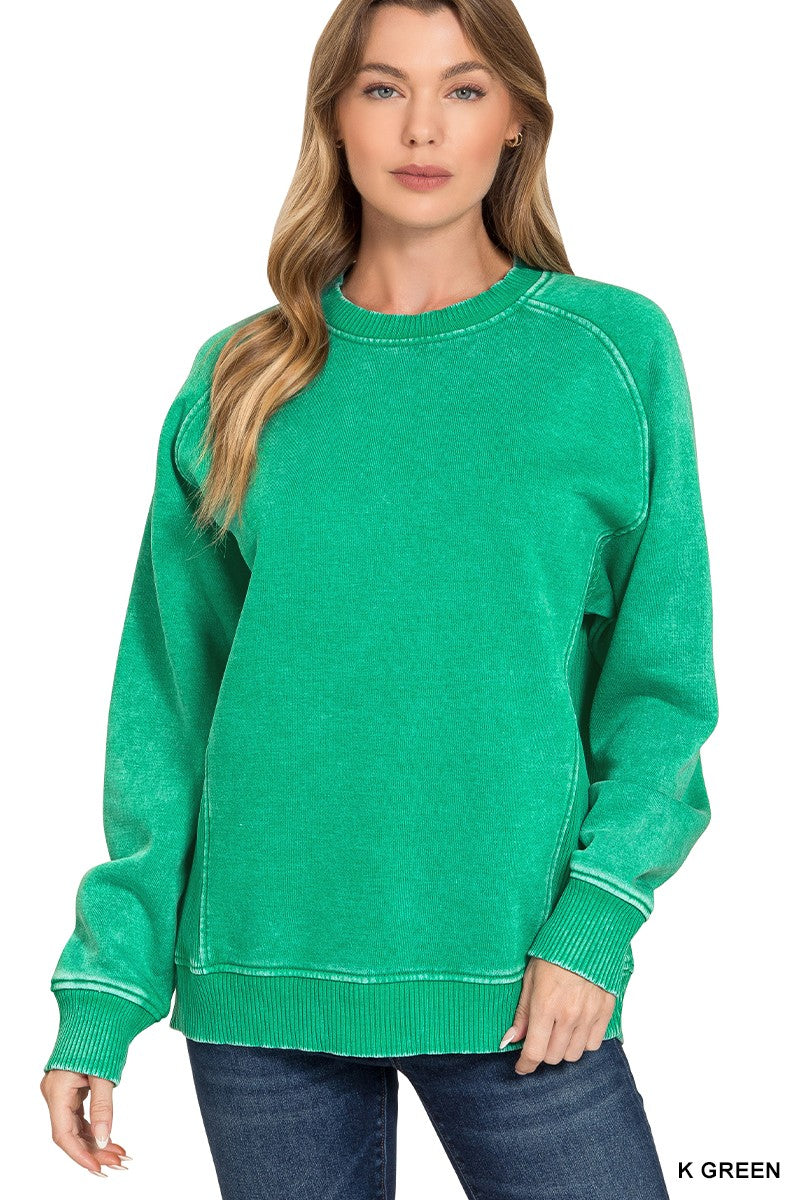 Acid washed fleece sweatshirts side rib- multiple colors