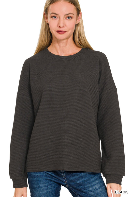 Double Knit Round Neck Long Sleeve Top