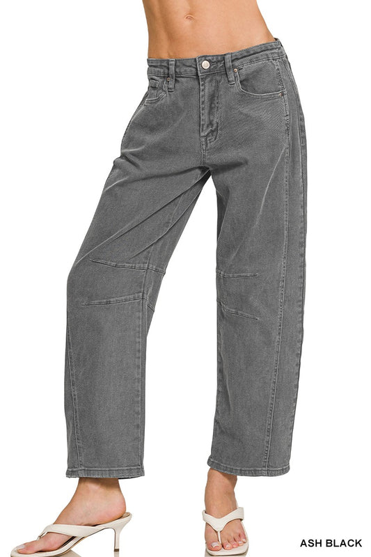 Barrel-leg Color Denim Pants