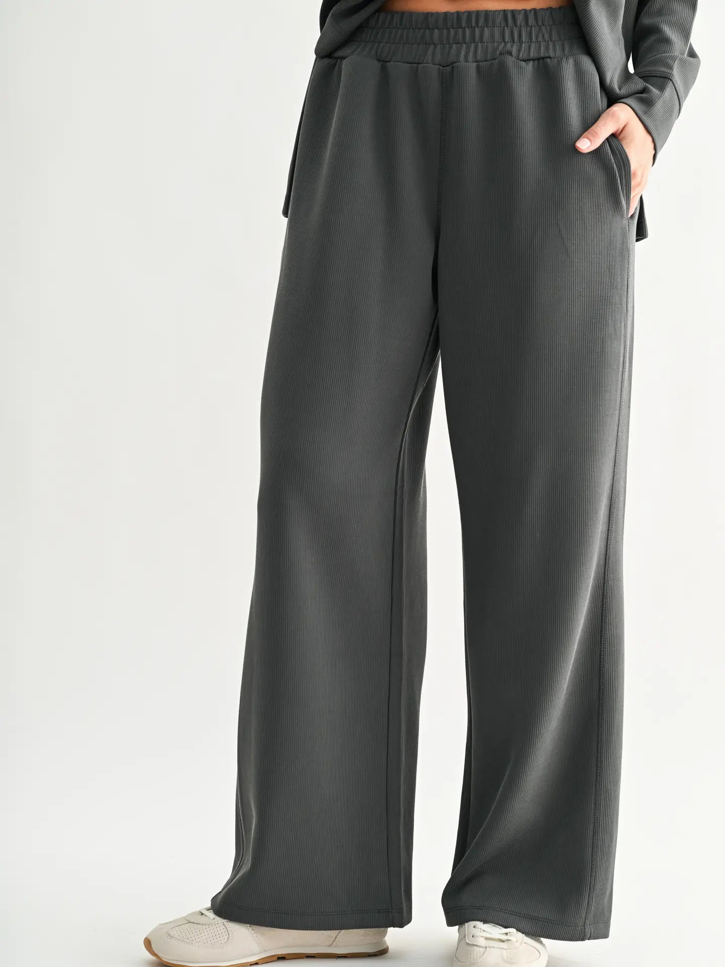 Luxe Sand Wash Rib Wide-Leg Pants