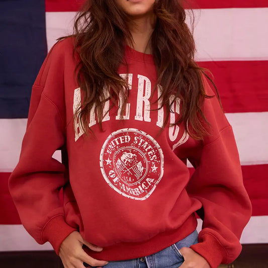 'America' Graphic Fleece Pullover Sweatshirt