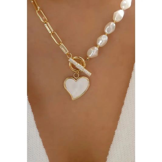 Heart Valentine Pendant Rhinestone Pearl Chain Necklace