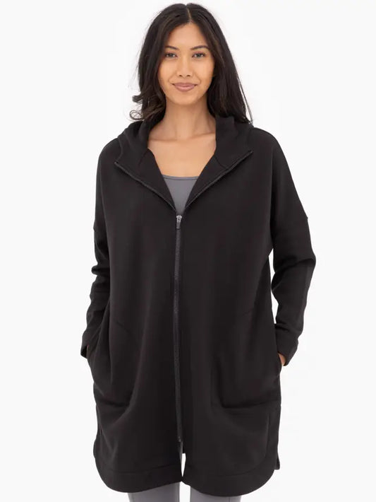 Longline Zip-Up Jacket with Hood