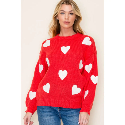 Heart Patch Long Sleeve Crew Neck Pullover Sweater