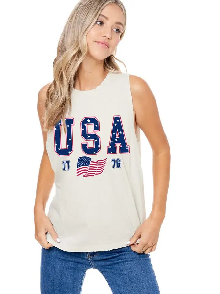 USA 1776 4Th of July Graphic S/L Washed Tank