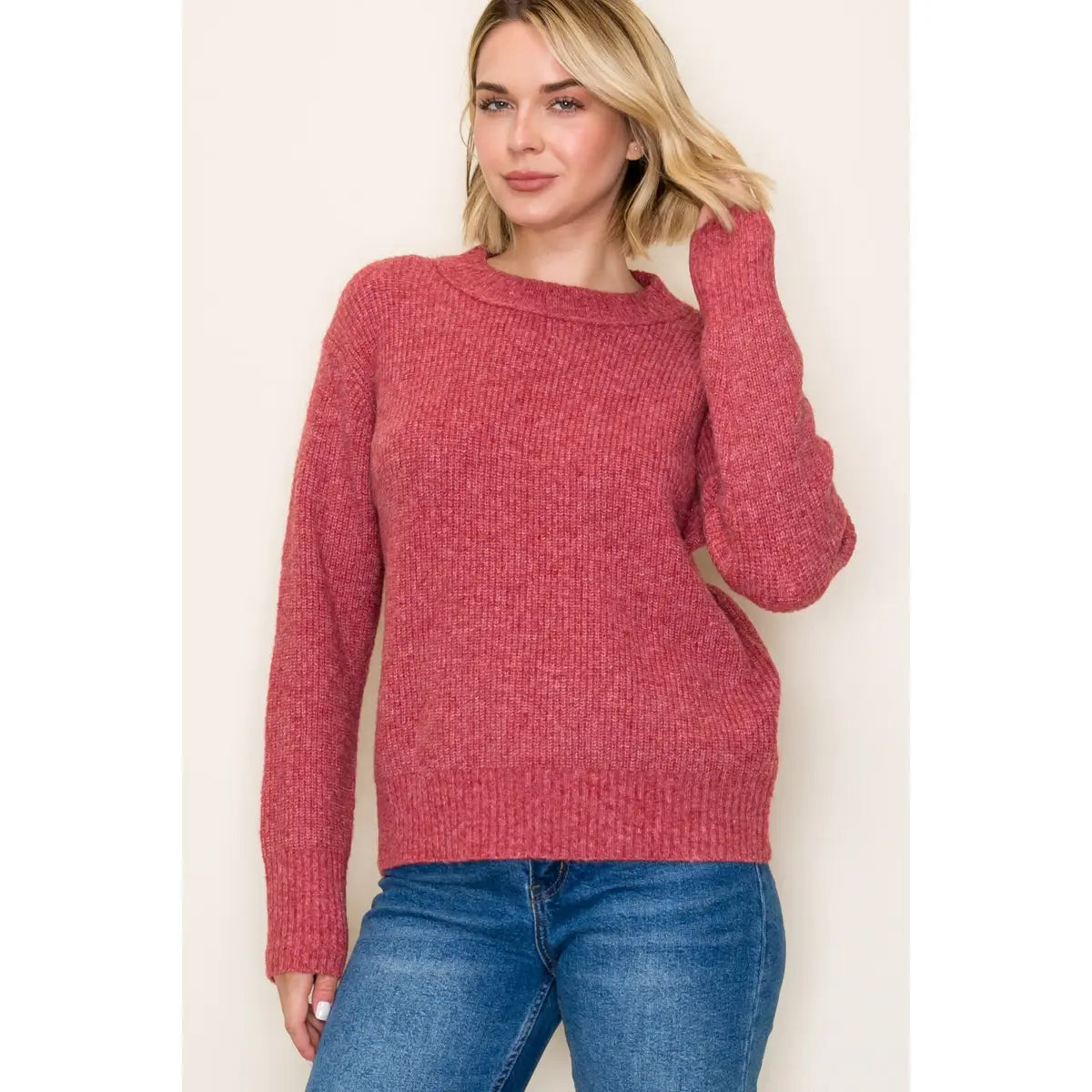 Ribbed Crew Neck Pullover Sweater