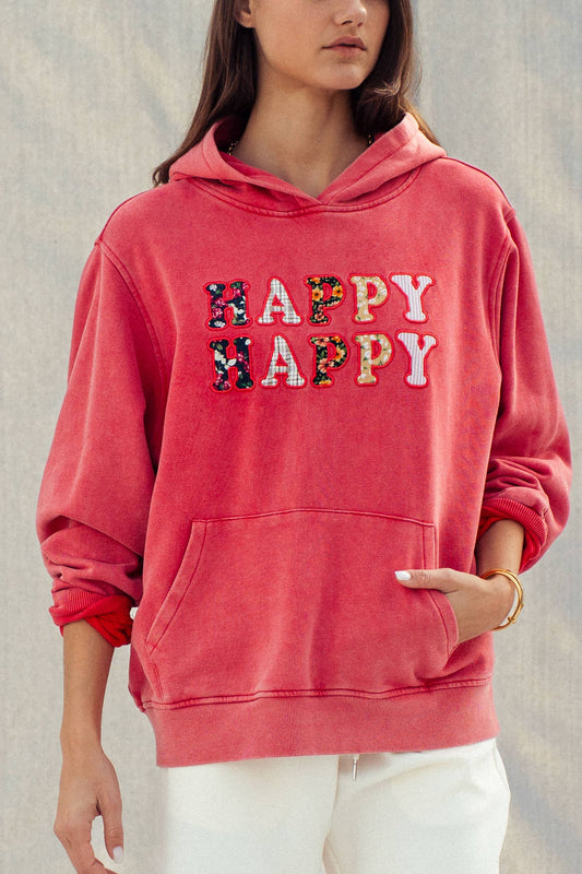 "HAPPY HAPPY" Vintage Washed Hoodie