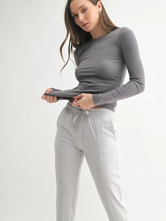 Essential Long-Sleeved Micro-Ribbed Athleisure Top