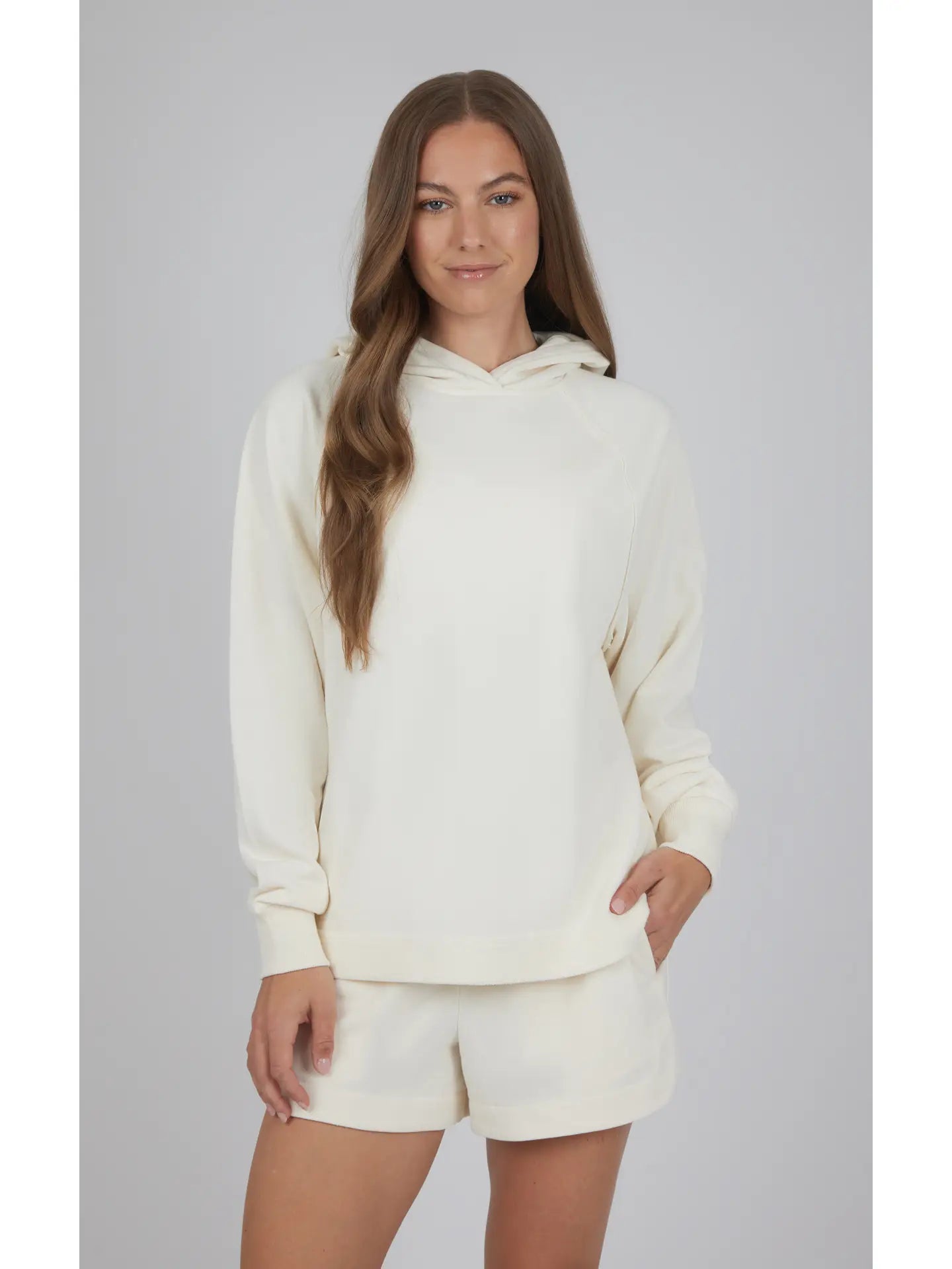 Washed Terry Relaxed Hoodie With Raw Edge