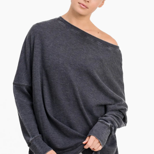 Waffle Ribbed Roundneck Pullover