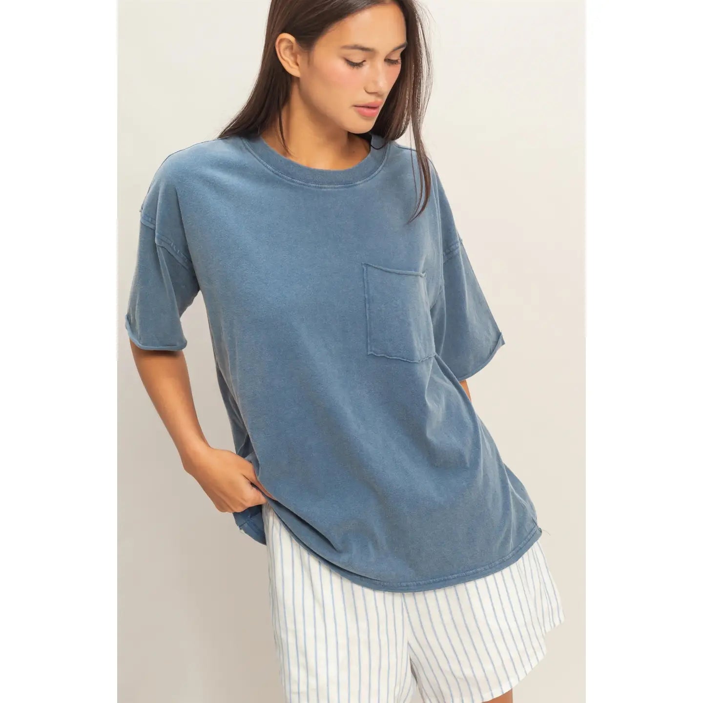 Washed Pocket Crew Neck T-Shirt