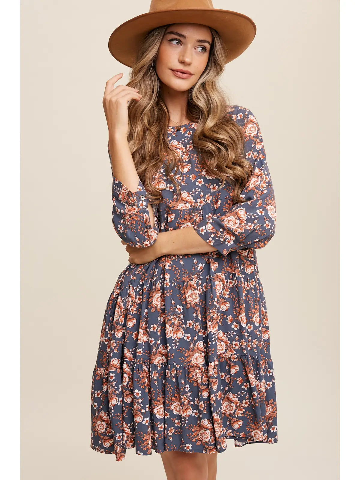 Floral Print Babydoll Midi Dress