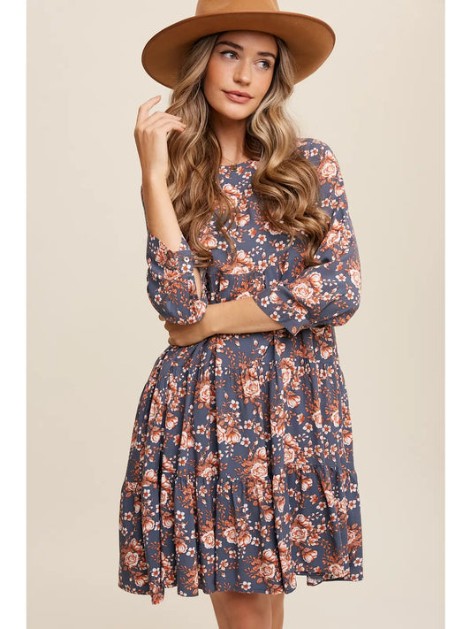 Floral Print Babydoll Midi Dress