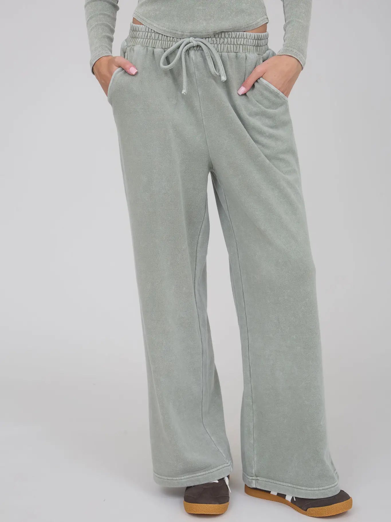 Washed Wide Leg Drawstring Lounge Pants