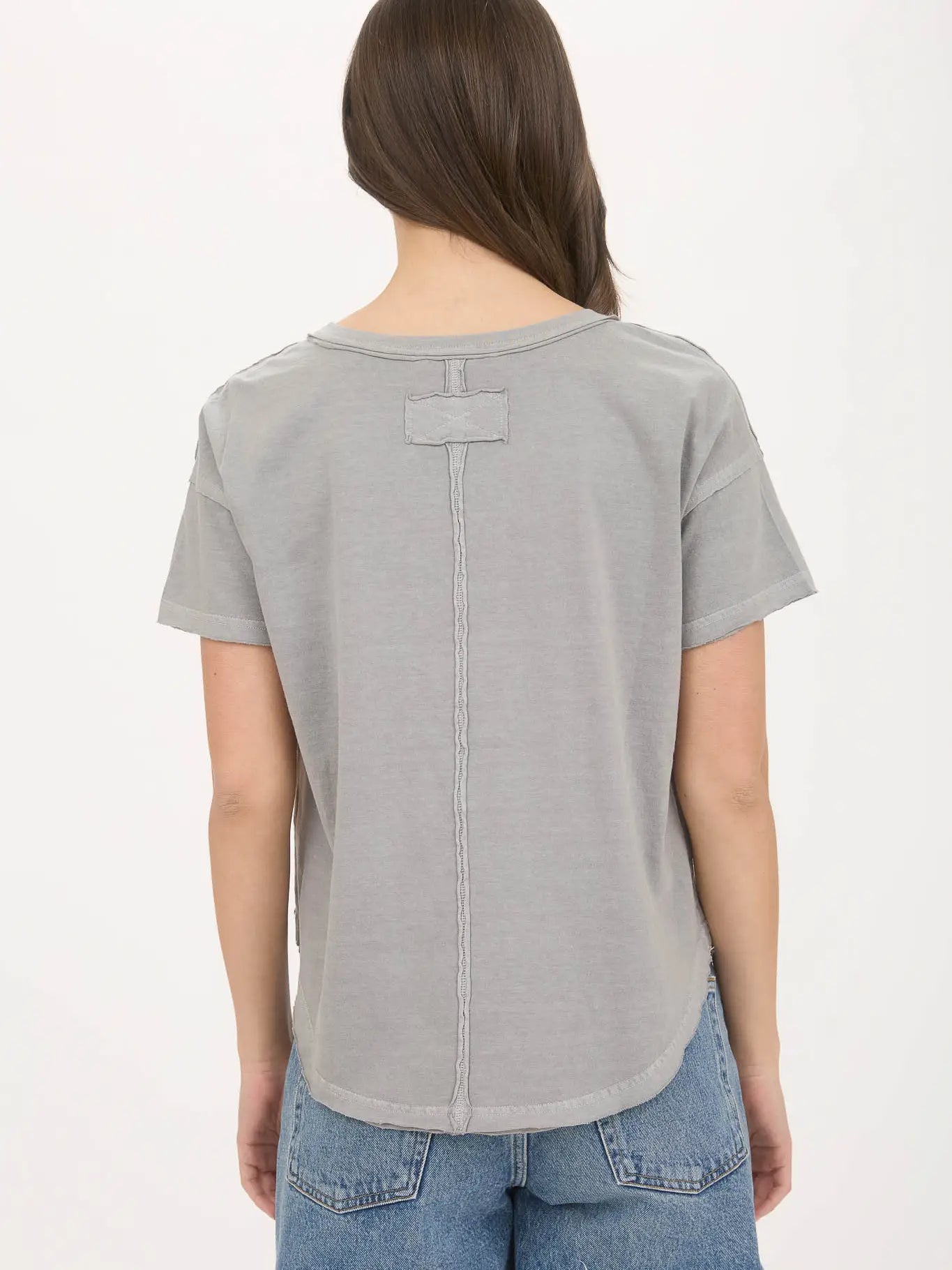 Exposed Seam Raw Edge Short Sleeve Knit Top