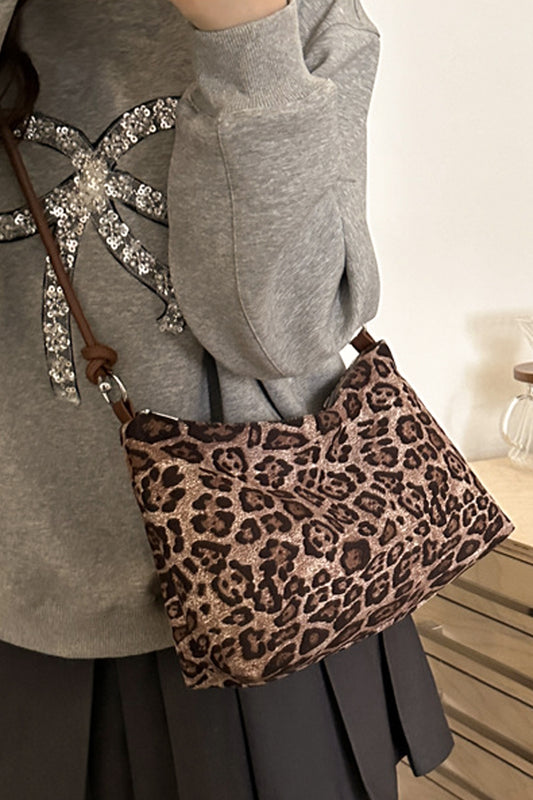 Vintage leopard faux suede shoulder bag