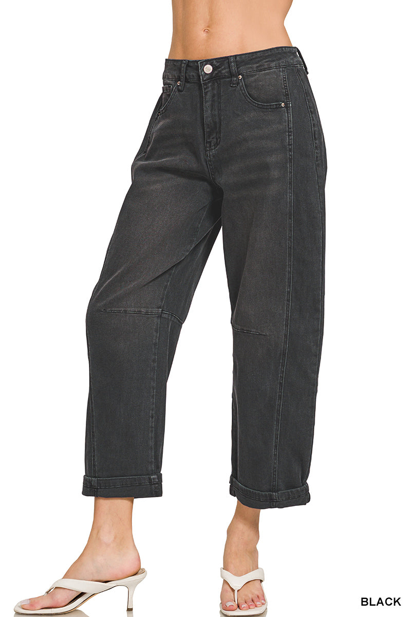 Barrel-leg cropped color denim pants