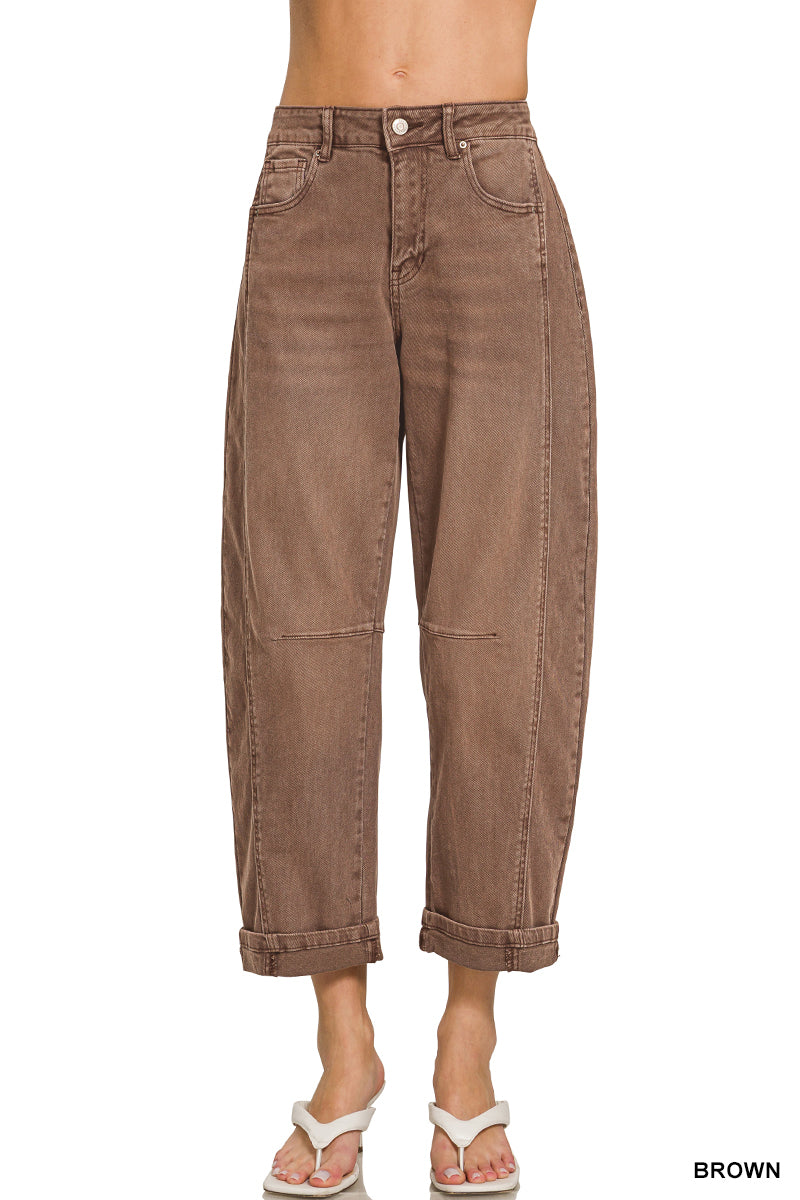 Barrel-leg cropped color denim pants