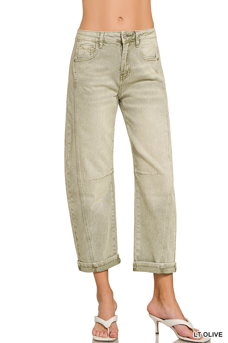Barrel-leg cropped color denim pants