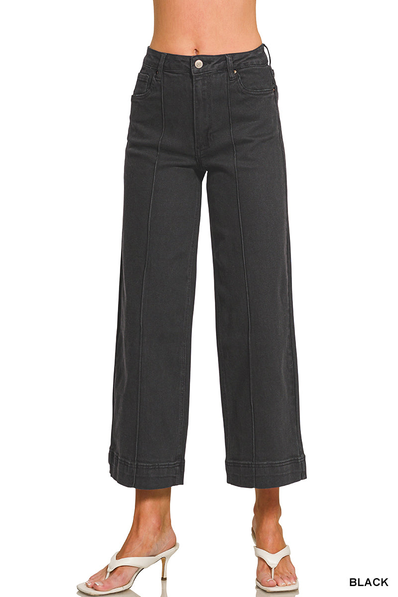 High rise wide leg pintuck color Denim Pants